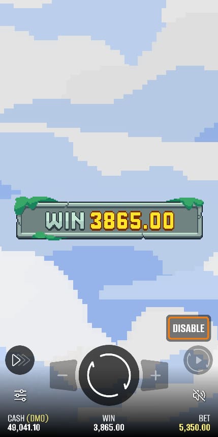 Falling Pickaxe – écran final, gain 3 865,00, solde 49 041,10